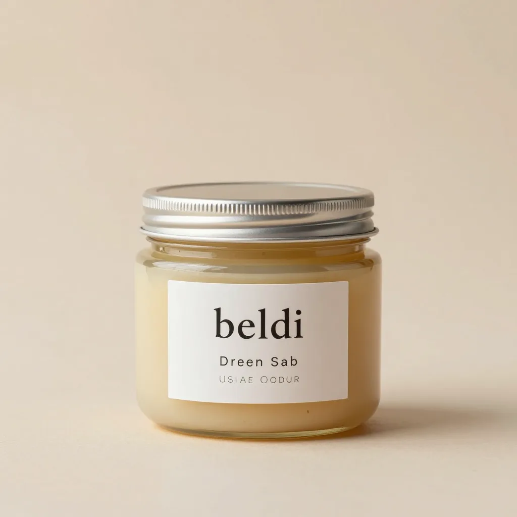 A jar of unscented beldi soap on a light background